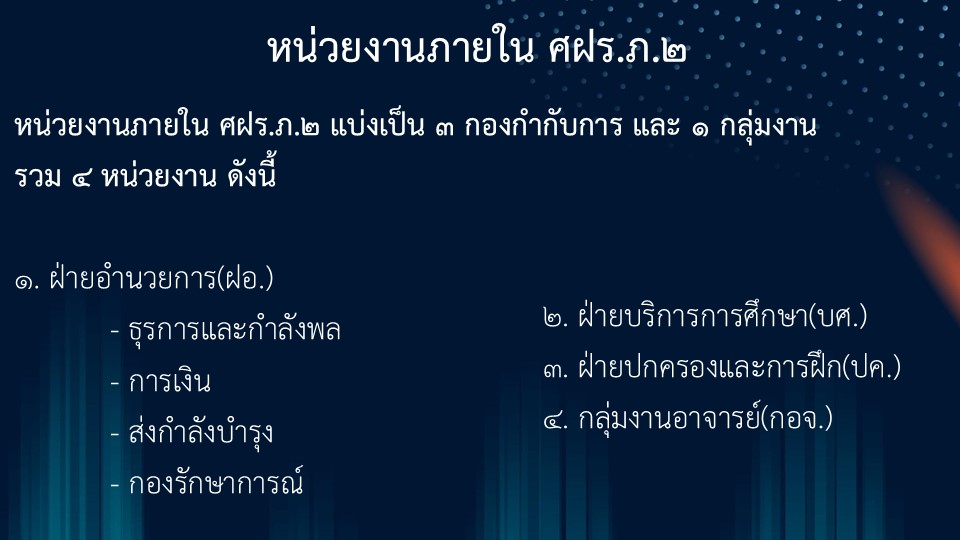  ผังผู้บังคับบัญชา ศูนย์ฝึกอบรมตำรวจภูธรภาค ๒